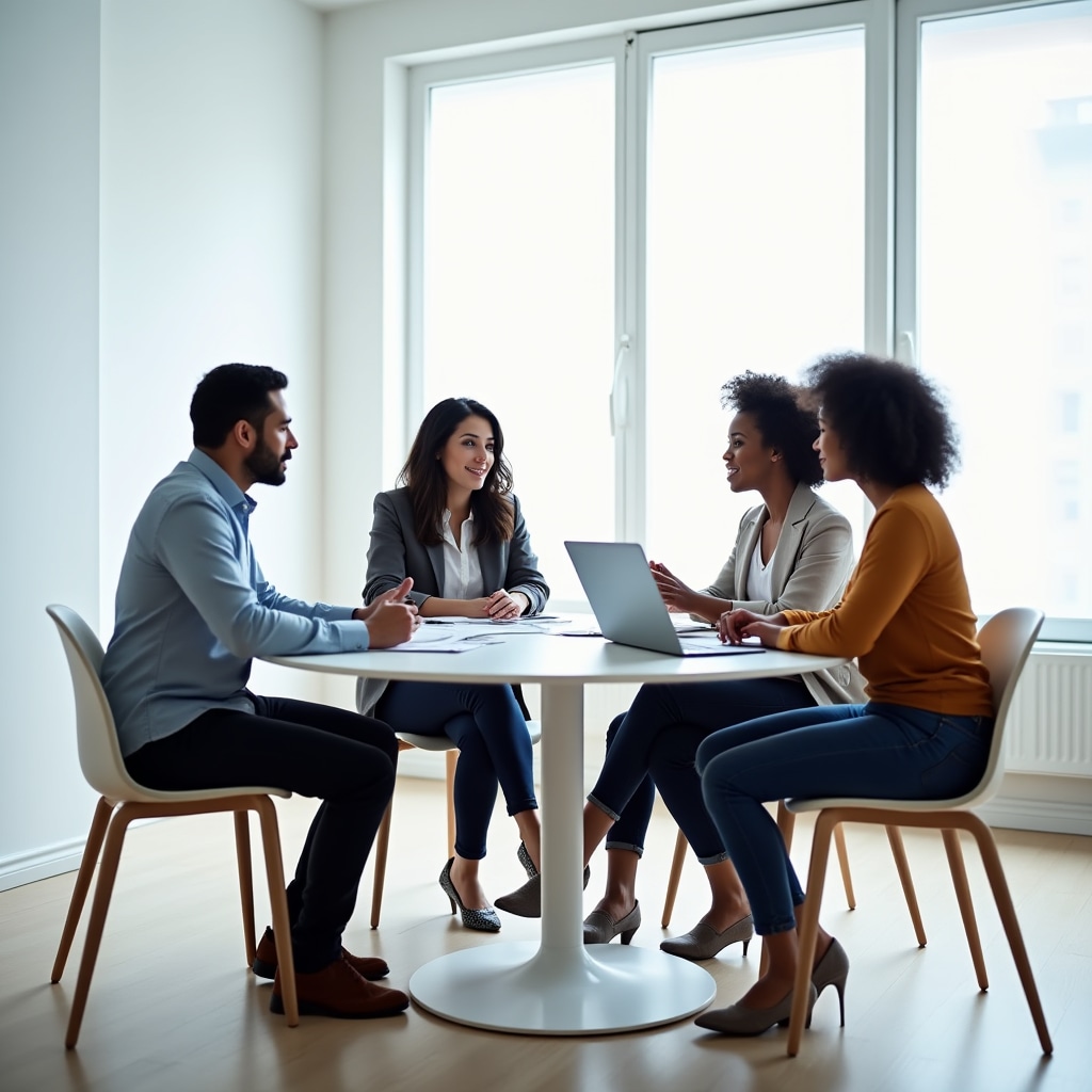 Otvorená diskusia konzultantov a klienta pri okrúhlom stole